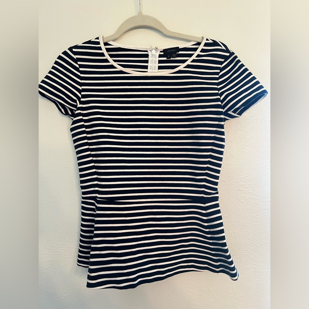 Theory navy and white peplum